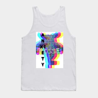 Anxiety Posse Collection-B&W Creature with Red and LIme Lettering Tank Top